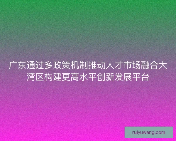 广东通过多政策机制推动人才市场融合大湾区构建更高水平创新发展平台